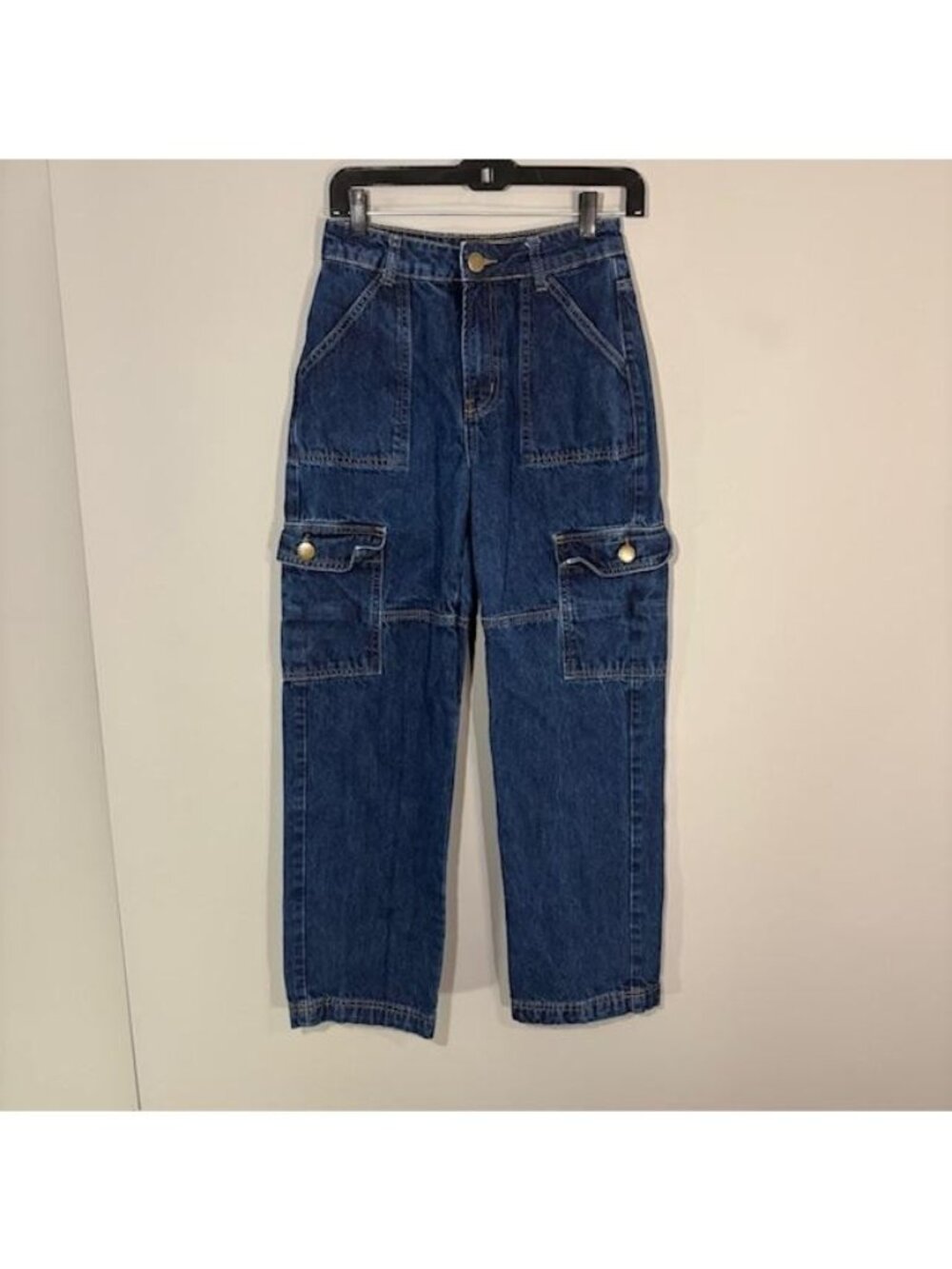 DISSH Jeans Womens 4 Blue Med Wash High Rise Relaxed Straight Leg Cargo Denim